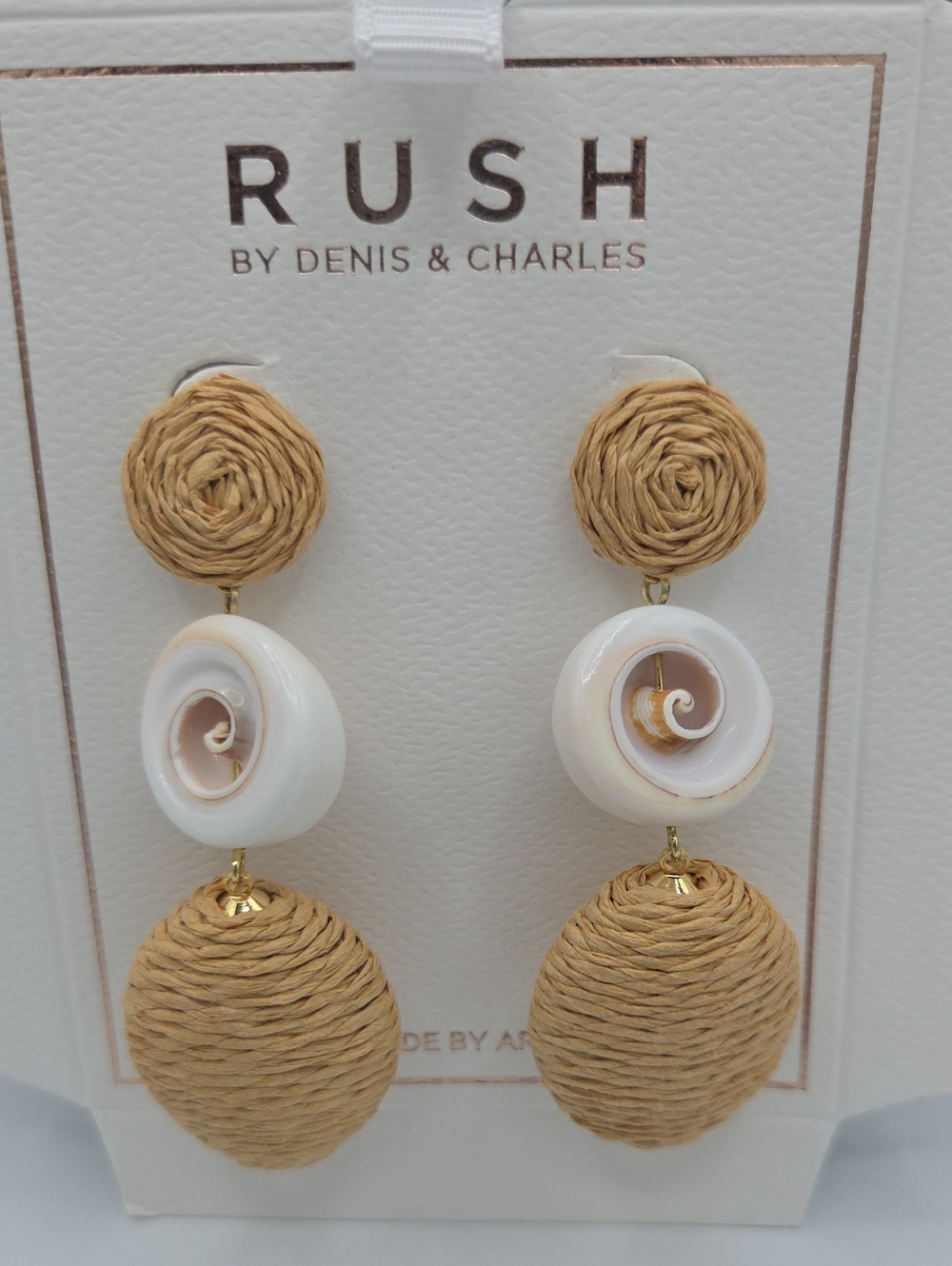 5 for $25! RUSH by Denis & Charles Woven Raffia & Shell Drop Earrings - Natural